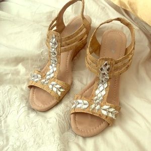 Bedazzled cork wedge sandals size 6!